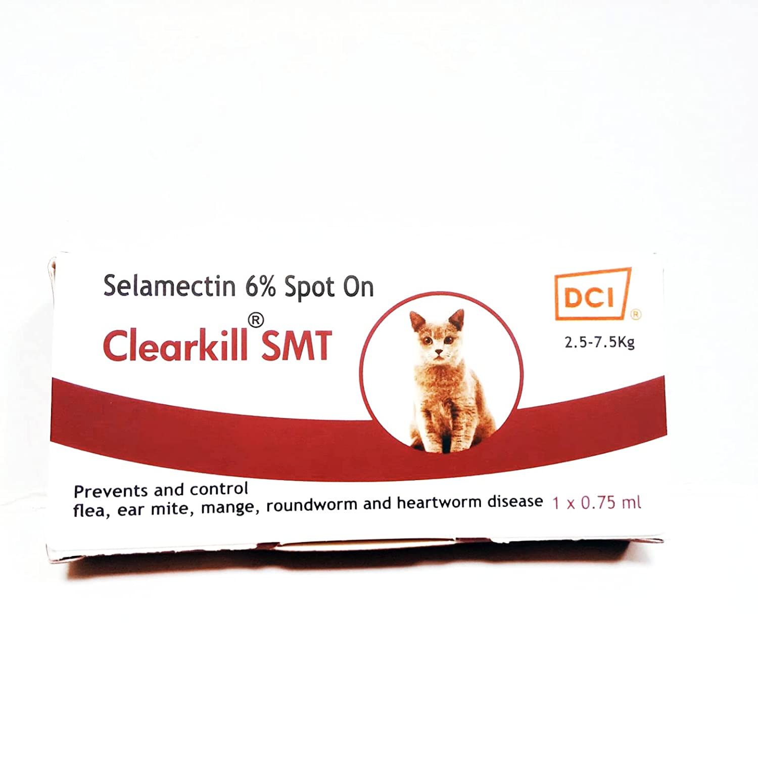 Clearkill SMT Selamectin 6% Spot on for Cats Weighing Between 2.5 to 7.5 kg, Prevents Flea, Ear Mite, Mange and Heartworm Diseases, 0.75 ml