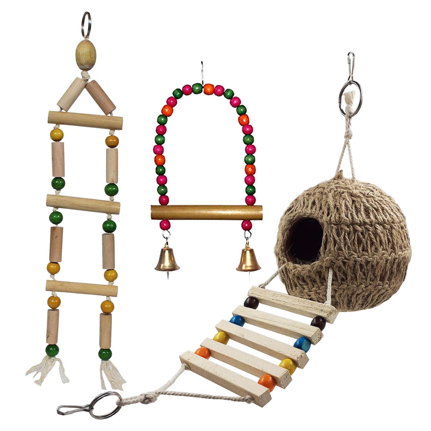 Jainsons Pet Products® Bird Nest with Chewing Toys-Hanging Bird Cage Toys Suitable for Small Parakeets, Cockatiels, Conures, Finches, Budgie, Macaws, Parrots, Love Birds(Combo Pack with Nest)