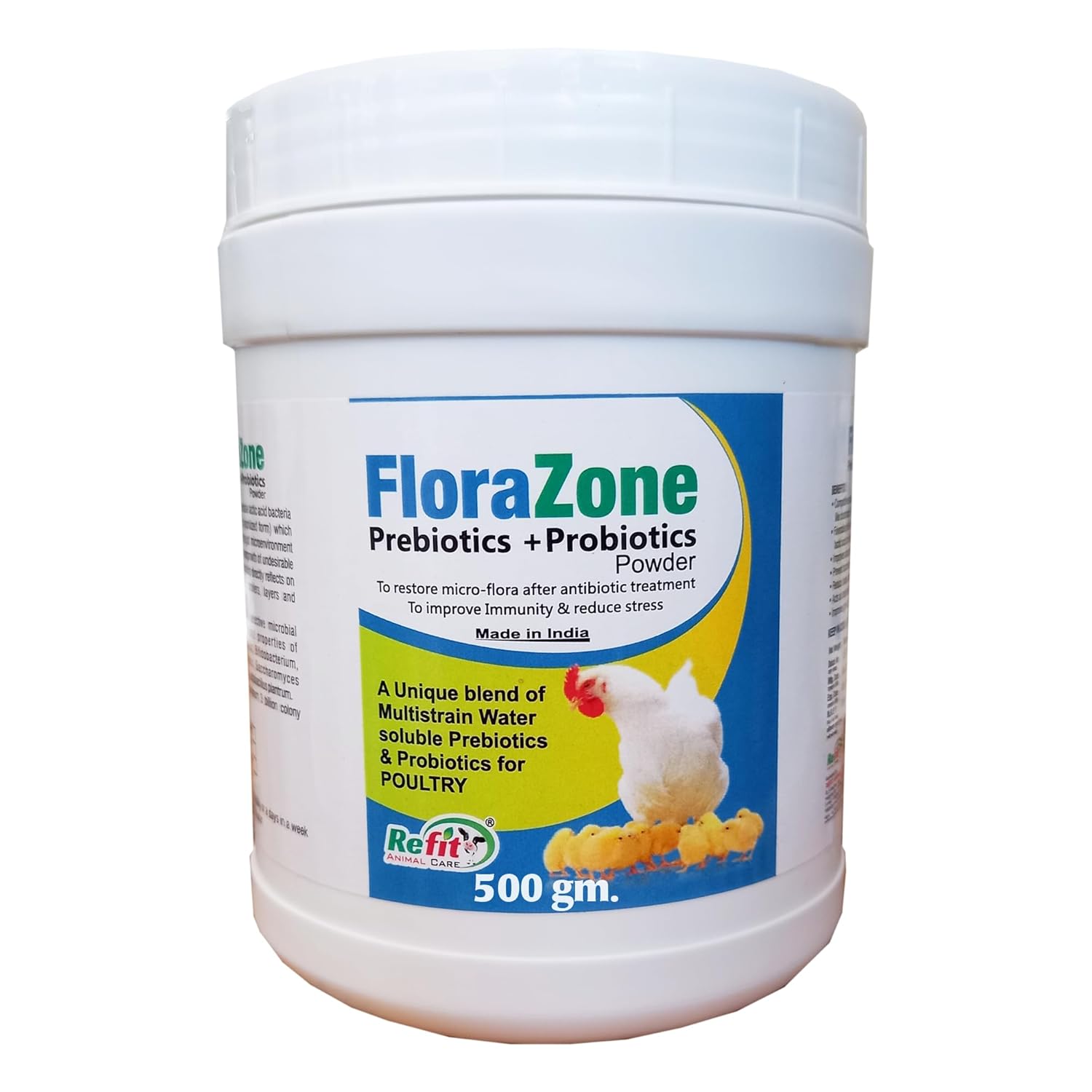REFIT ANIMAL CARE Prebiotics and Probiotics Powder for Poultry, Chicken, Hen, Chicks, Broilers and Birds, 500 gram, Florazone